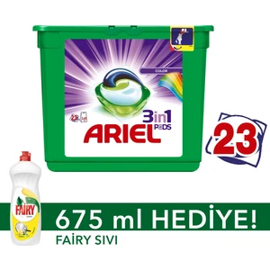 3'ü 1 Arada Pods Sıvı Çamaşır Deterjanı Kapsülü Parlak Renkler 23 Yıkama + Fairy Sıvı Bulaşık Deterjanı 675 ml