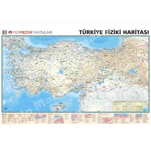 Harita Türkiye Haritası 70x100 Önlü Arkalı Fiziki + Siyasi Türkiye haritası