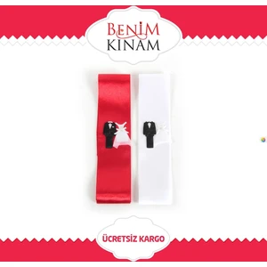 Takı Şeridi Gelin Damat Motifli Kırmızı Beyaz Kurdele Söz - Nişan