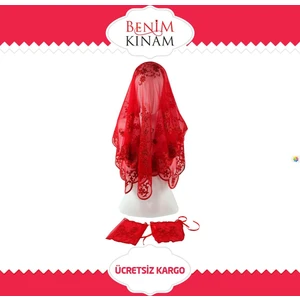 Kına Gecesi Kırmızı Sim Yüz Örtüsü Allık Eldiven Kına Malzemeleri