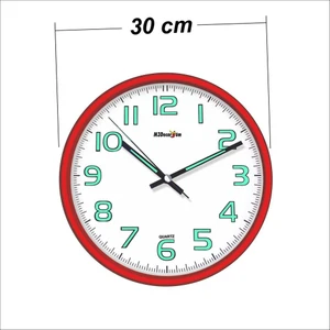 M3 Decorium Kırmızı Karanlıkta Okunabilen Fosforlu Duvar Saati 30 Cm