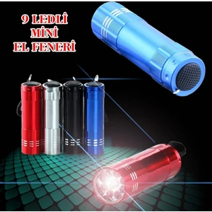Süper Parlak 9 Ledli Metal Mini El Feneri-Siyah