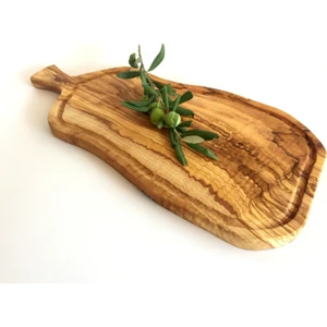 Zeytin Doğal  Formlu Saplı Oluklu Steak Tahtası ( Zeus)