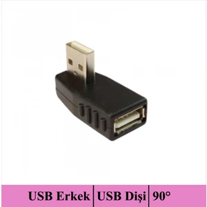 Usb 2.0 M 90Derece Dikey / Usb F - Nickel/Black
