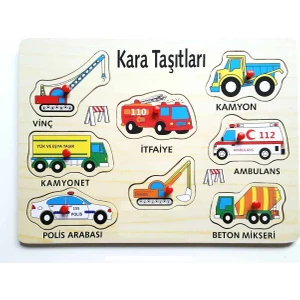 Ahşap Tutmalı Puzzle - Kara Taşıtları Model 2