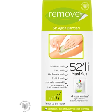 Remove Ağda Bantları İnatçı ve Sık Tüyler İçin 52'li Maxi Set 20 Vücut 8 Yüz 8 Koltuk