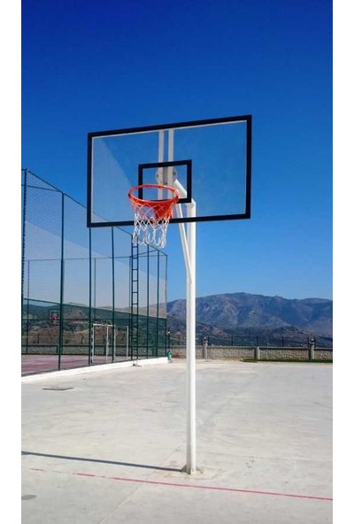 Basketbol Potası Sabit Çember, 105*180 10 mm Cam Panya 114/4 Tek Direk Boru