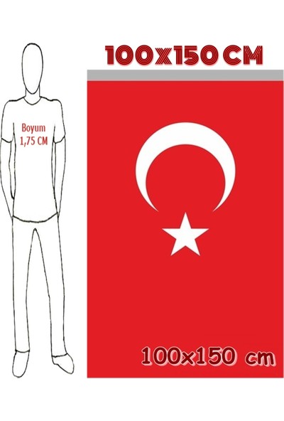 Ulu Ulu Türk Bayrağı 100X150 Cm