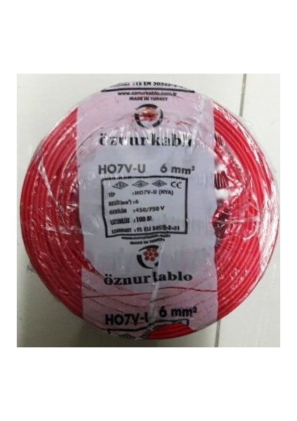 6 Mm Nya Kablo Tek Damar Kırmızı 100 Metre