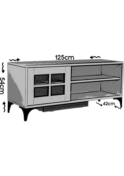 Revival Metal Ayaklı Sürgülü Tv Ünitesi, 125 Cm, Meşe