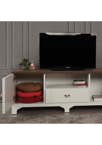 Gazel Kapaklı Tv Ünitesi 140 Cm, Koyu Meşe& Beyaz