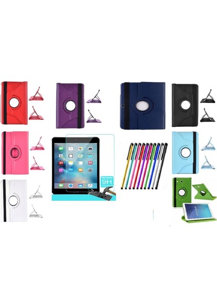 apple iPad Air 2 360 Dönerli Tablet Kılıf+9H Kırılmaz Cam+Kalem