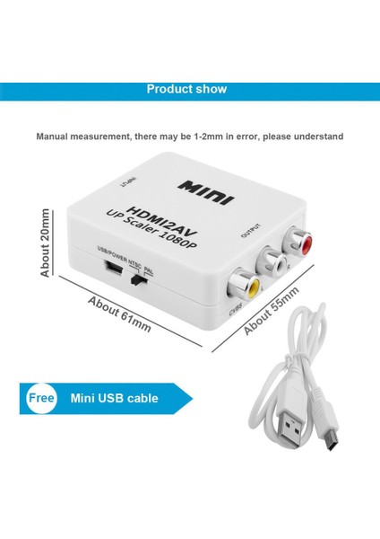 4552 HDMI To RCA AV 1080P Destekli Çevirici Dönüştürücü Adaptör