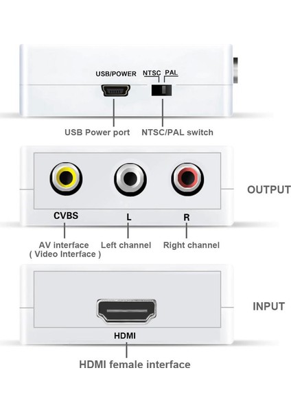 4552 HDMI To RCA AV 1080P Destekli Çevirici Dönüştürücü Adaptör