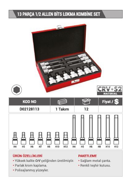 Dht 13 Parça 1/2 Allen Bits Lokma Kombine Set