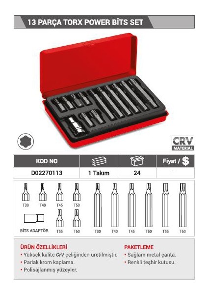 13 Parça Torx Power Bits Set