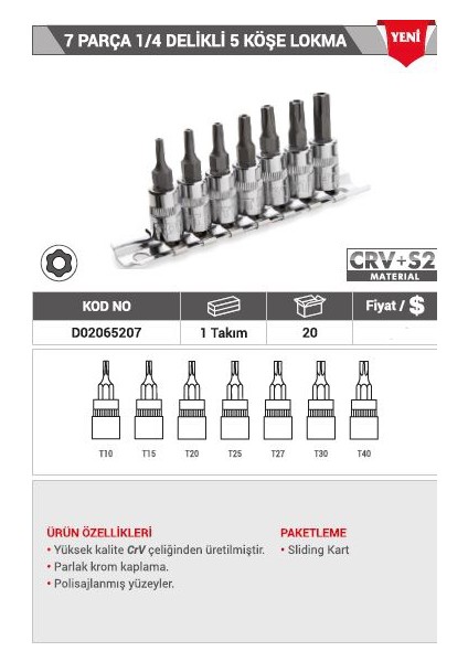 7 Parça 1/4 Delikli 5 Köşe Lokma
