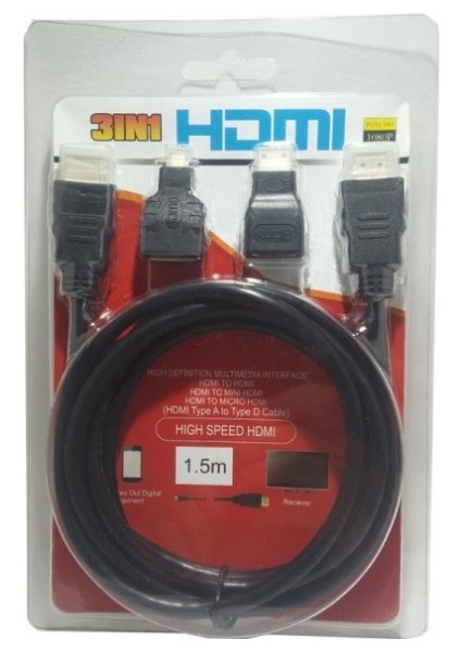 3İn1 Hdmı Micro Mini Kablo Set 1.5 Metre