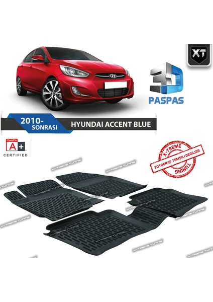 Xt Hyundai Accent Blue 3D Havuzlu Paspas 2010- Sonrası