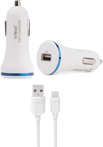 Micro Usb Kablolu & Usb Çıkışlı  2.0 A Araç Şarj Cihazı