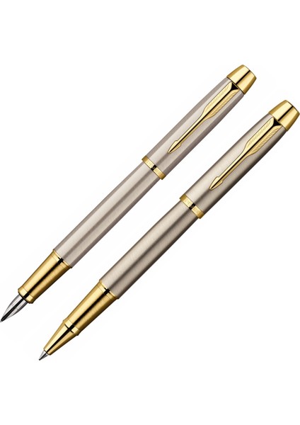 Im Metal Brushed Gt Dolma+Roller Kalem Seti (Altın Aksam) Parker Im