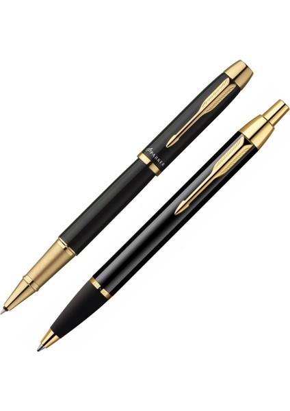 Im Metal Siyah Gt Roller+Tükenmez Kalem Seti (Altın Aksam) Parker Im