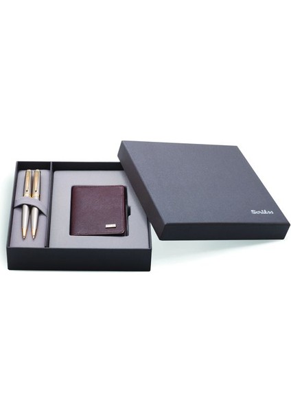 Dr 201 38 Tük + Vers Saten Altın + Hakiki Deri Kredi Kartlık Kahve