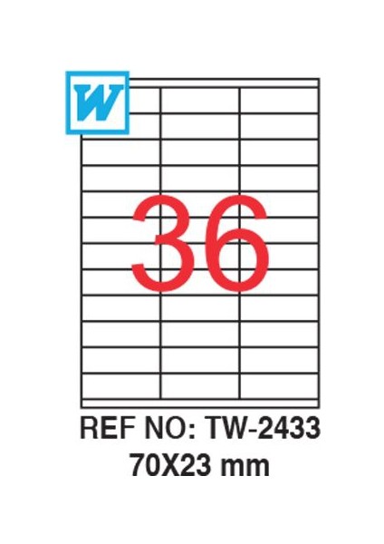 70 x 23 Mm Laser Etiket Tw-2433