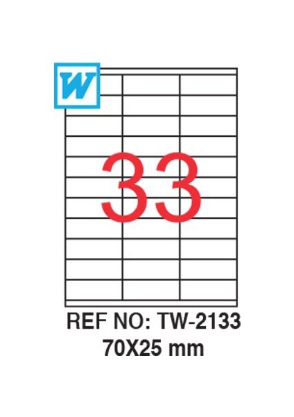 70 x 25 Mm Laser Etiket Tw-2133