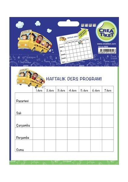Crea Tiket 1052 Haftalık Ders Programı Okul Etiketi