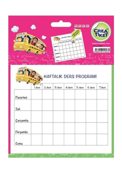 Crea Tiket 1053 Haftalık Ders Programı Okul Etiketi