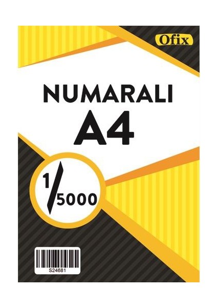 Numaralı A4 Kağıt 80 Gr Dikey 1-5000 Sayfa