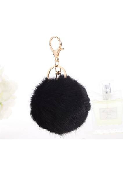 Fluffy Peluş Tüylü Metal Anahtarlık Siyah