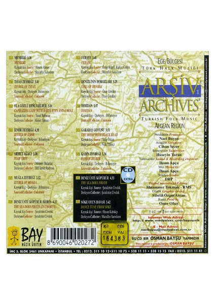 Türk Halk Müziği Arşiv 1 - Ege (CD)