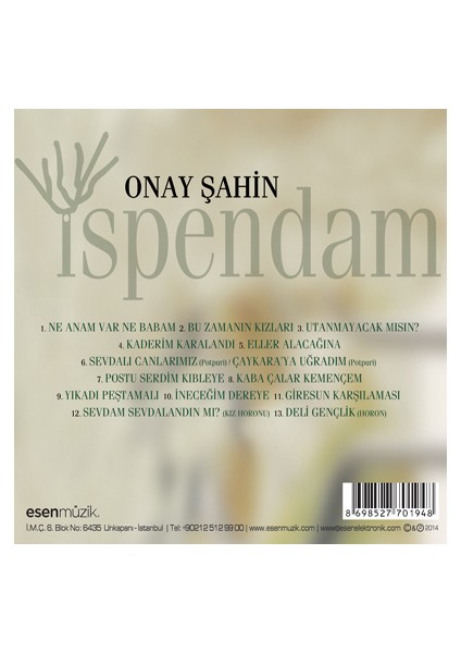 Onay Şahin - İspendam (CD)