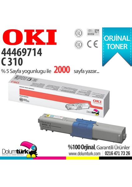 C310 / C330 / C510 / C530 / MC352 / MC362 / MC562 / 44469714 Sarı Orijinal Toner