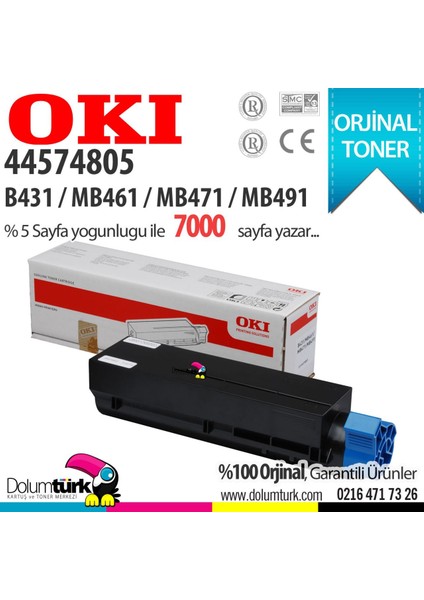 B431 / MB461 / MB471 / MB491 / 44574805 Orijinal Toner