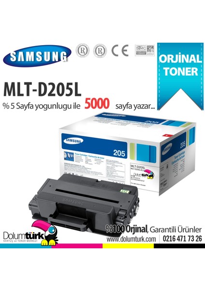 MLT-D205L / ML-3310 / ML-3312 / ML-3710 / SCX-4833 / SCX-5637 Orjinal Toner