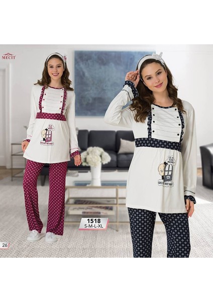 Lohusa Emzirme Pijama Takım M-1518 Vişne