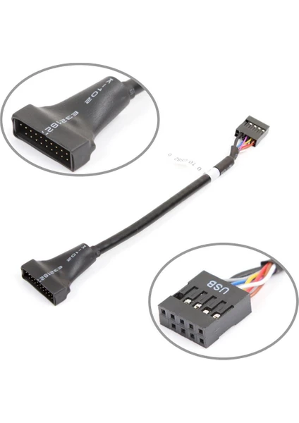 4584 9 Pin USB 2.0 Dişi - 19 Pin USB 3.0 Erkek Çevirici Dönüştürücü Adaptör Kablosu