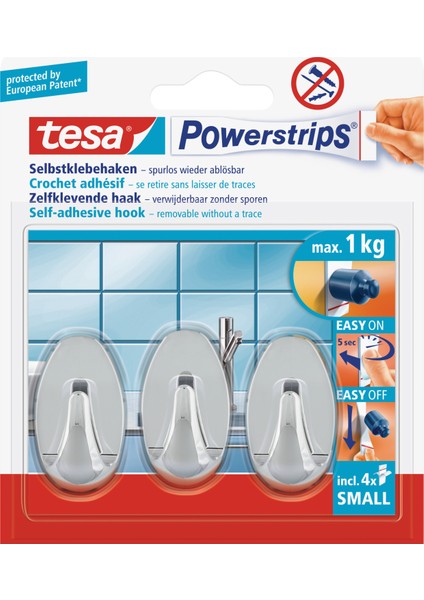 Tchibo tesa Powerstrips® Küçük Oval Çıkarılabilir Krom 3'lü Askı