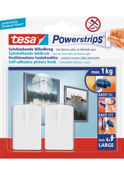 Powerstrips Çerçeve Askısı Kendinden Yapışkanlı, Çıkarılabilir, beyaz