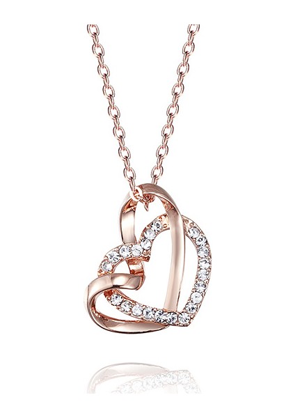 Swarovski® Taşlı Çift Kalp Gold Kolye (Altın Kaplama) N0403