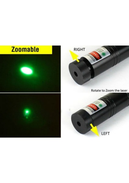 Yeşil Lazer Pointer Şarjlı Kilitli Zoom Yakıcı 1000Mw