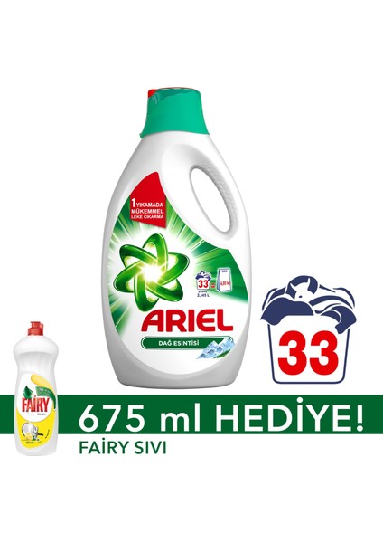 Sıvı Çamaşır Deterjanı Dağ Esintisi 33 Yıkama Beyazlar ve Renkliler İçin + Fairy Sıvı Bulaşık Deterjanı 675 ml