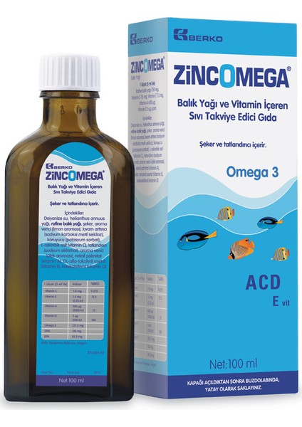Zincomega Balık Yağı Omega 3 Acd3 E Vitamini 100Ml