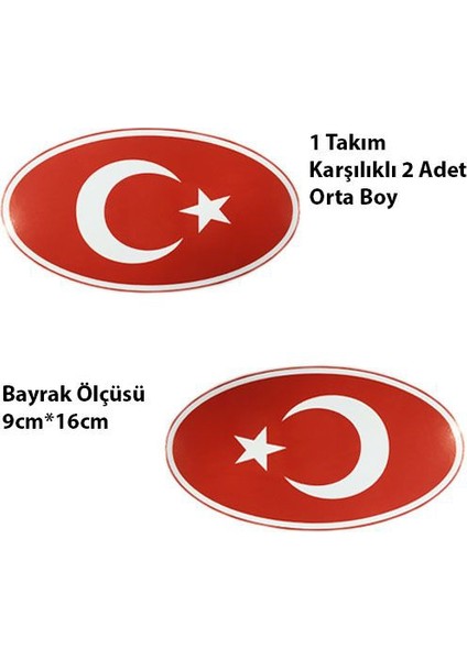 Tvet Türk Bayrağı Yuvarlak Orta Oto Sticker 1 Takım 9Cm*16Cm Bosse