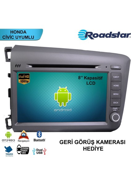 Tvet Civic 2015 Android Navigasyon Dvd Teyp Double Multimedya