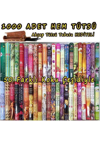 1000 Adet Tütsü + Ahşap Tütsü Tabutu - 20 Şerli 50 Farklı Koku