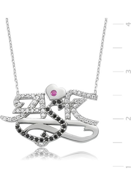 Bayan Lili Gümüş Zirkon Taşlı Rodyum Kaplama Aşk Kolye